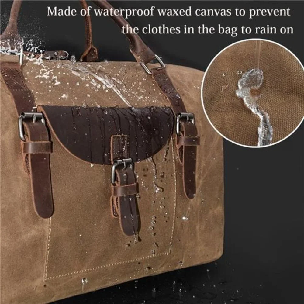 Oversized Travel Duffel Bag Waterproof Canvas Genuine Leather Weekend bag